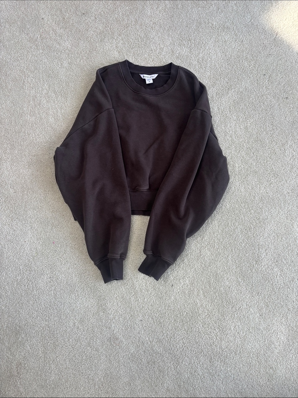BATHLETA Cropped Crewneck Sweatshirt in Brown Size Medium